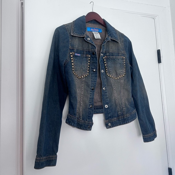 vintage faded gold studded denim jacket hollywood jean co - Picture 3 of 12